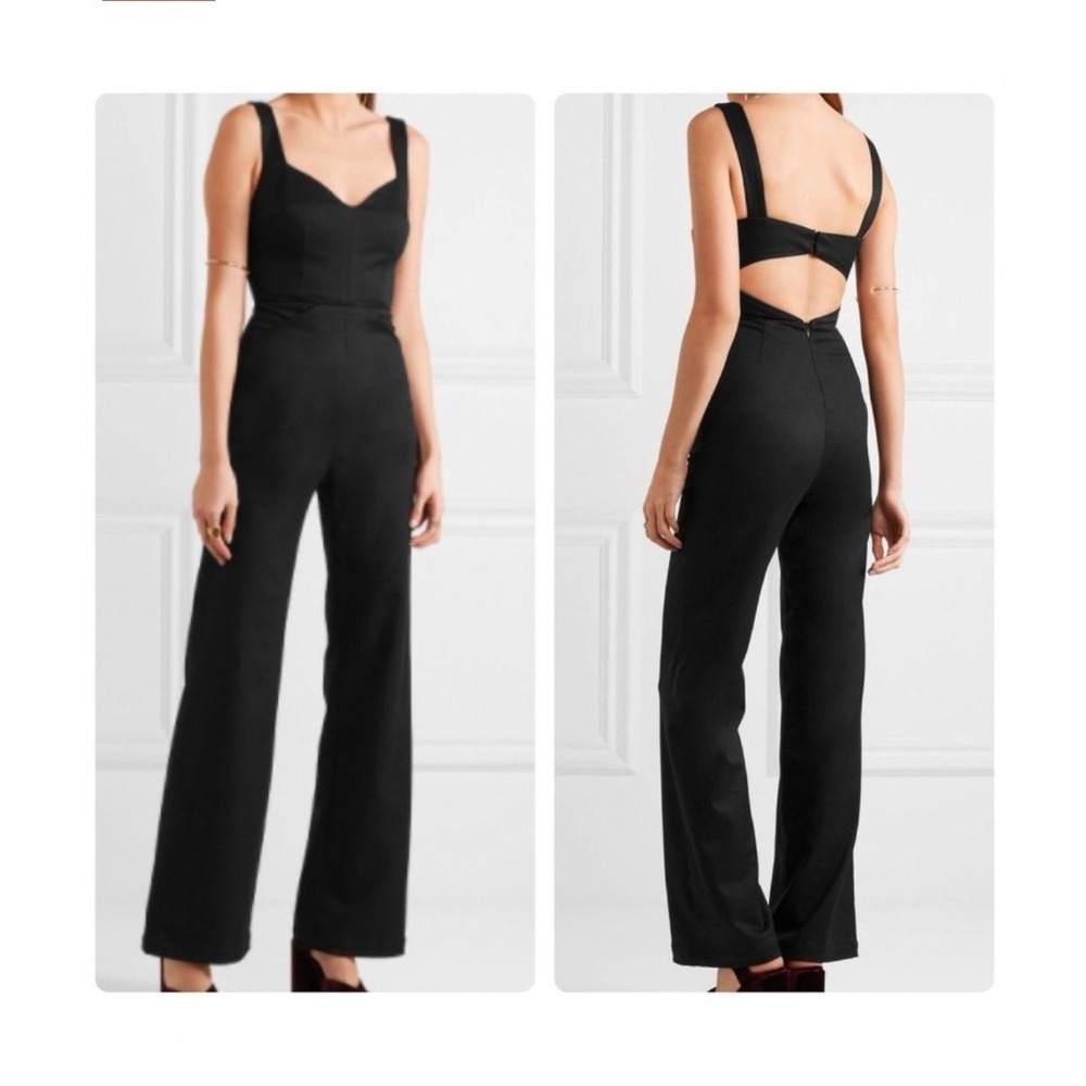 Reformation Black Twill Open Cutout Back Jumpsuit Jumper Pockets Wide Leg Size 8